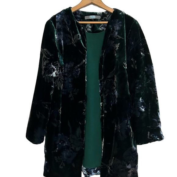Eva Franco Anthropologie Green Floral Velour Jacket Size XS Jacket Open Front - Picture 2 of 4
